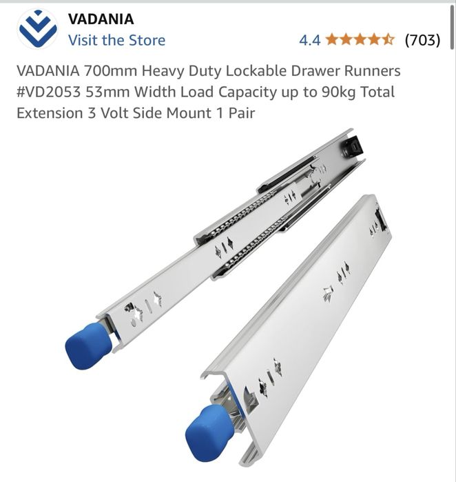 Vadania Guias corrediças calhas para gavetas heavy duty