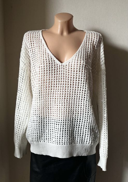 Kremowy ażurowy sweter z cekinami Bisou’s Project S M