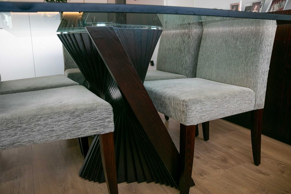 Mesa de Jantar vidro e madeira 1,80 x 1m