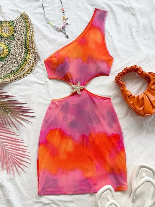 Sukienka siateczkowa mini ombre na jedno ramię casual SHEIN L 40