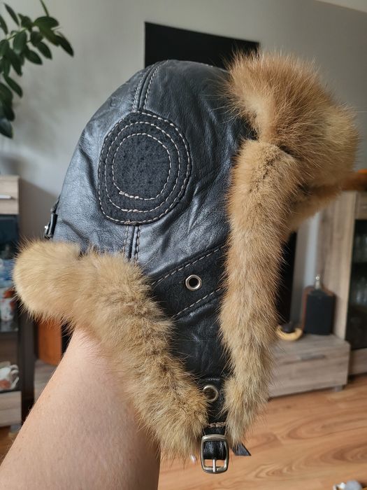 Czapka pilotka,nowa bez metki,skora naturalna,jenot