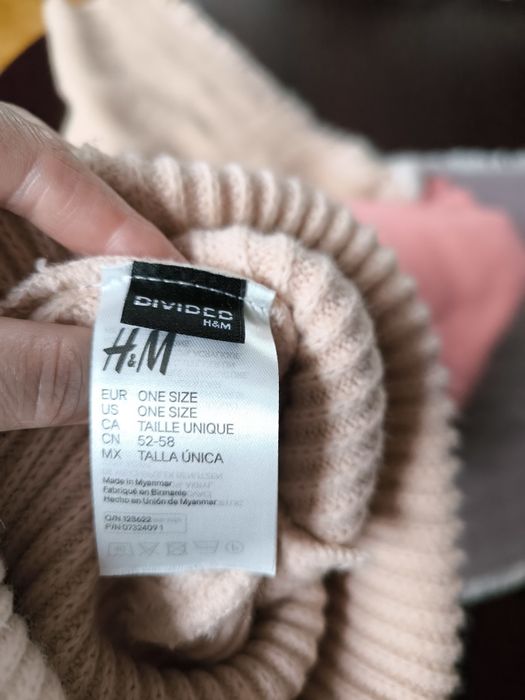 Zestaw czapka i szalik H&M beż róż