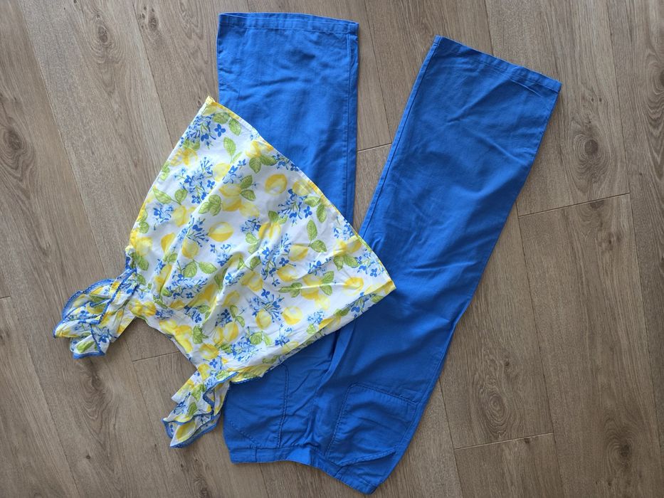 TKMaxx r.152 Isaac Mizrahi spidnie luźne bawelna koszulka cytryny