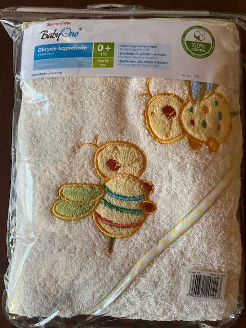 Okrycie kąpielowe frotte z kapturem BAWEŁNIANE 76x76cm BabyOno