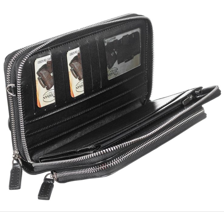 Мужской черный кожаный клатч DESISAN