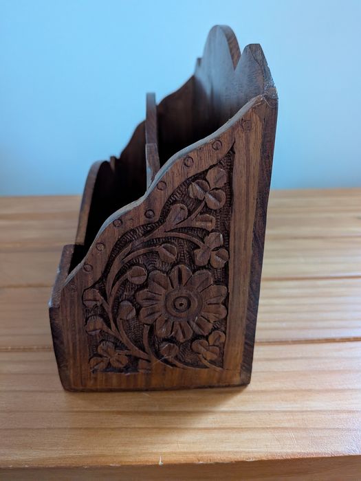 drewniany organizer na biurko indyjski kolonialny drewno egzotyczne