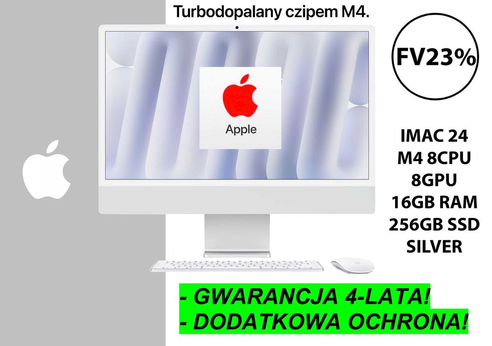 NOWY Komputer Apple iMac 24 M4 16GB 256GB NAJDŁUŻSZA GW-4LATA!!! FV23%