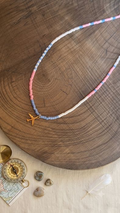 Naszyjnik z koralików Matsuno – samolot złoty – stal chirurgiczna – regulowany – handmade