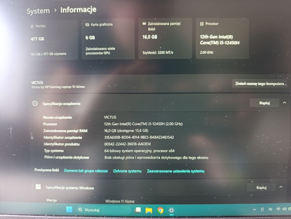 HP VICTUS INTEL CORE I5-12450H / 16GB / 512GB / RTX 4050