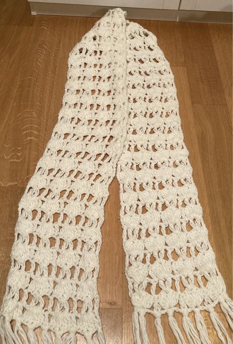 Szalik damski, ażurowy, biały/kremowy