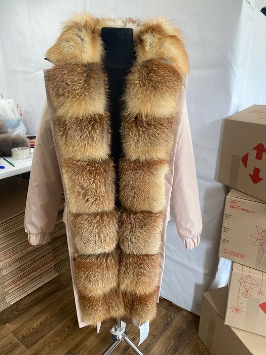 Женская зимняя парка куртка с натуральным мехом степной лисы, 42-60 рр