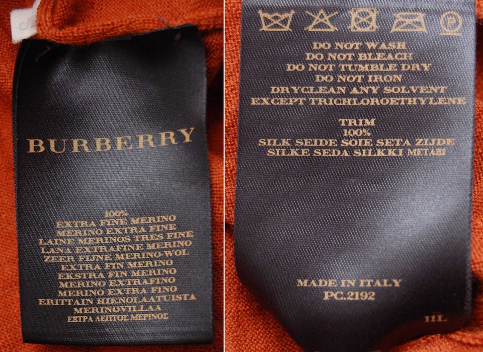 Burberry kardigan damski S XS wełna merino jedwab miedziany rudy brąz