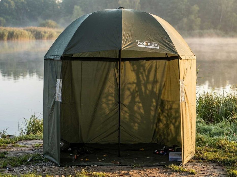 Parasol Wędkarski 220 cm Namiot na Ryby 2w1 z Boczną Osłoną 3/4