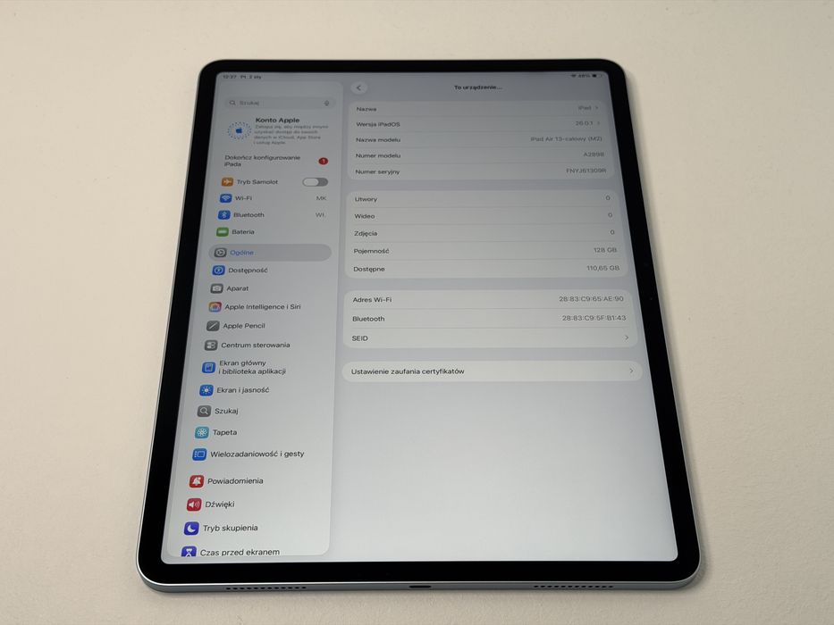iPad Air 6 13 (A2898) - 128GB - Apple M2 - wada - faktura VAT 23%