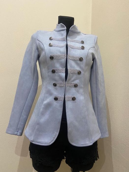 Marynarka żakiet zamsz baby blue niebieski guziki S, M, L