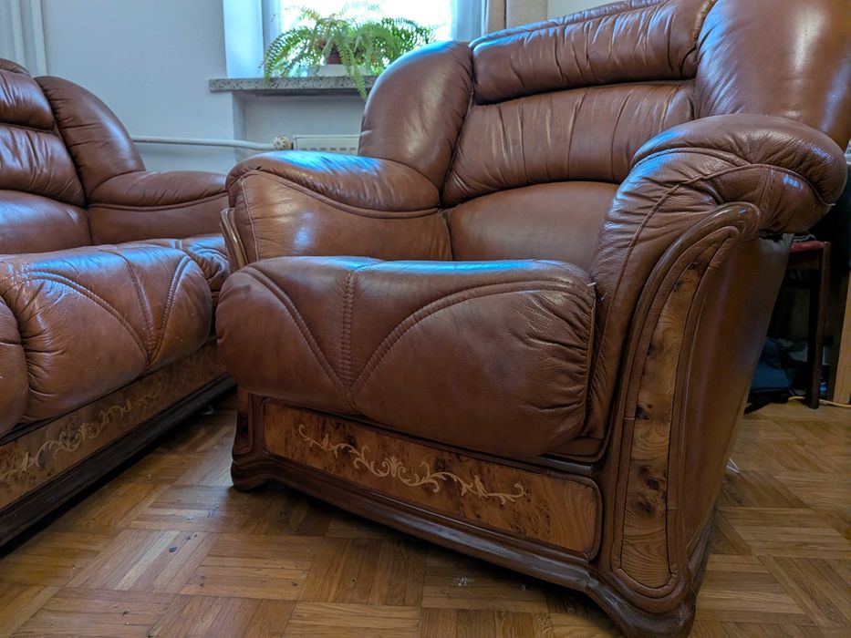 Kanapa skórzana i dwa fotele