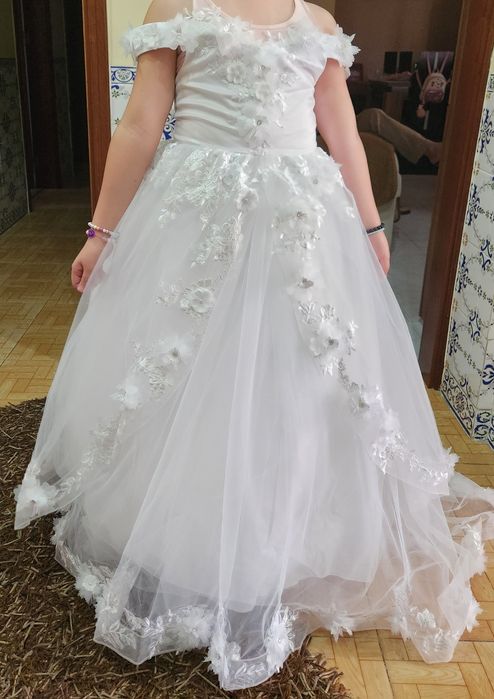 Vestido de Cerimónia Infanto-Juvenil Novo – Tulle e Cetim | 10-11 anos