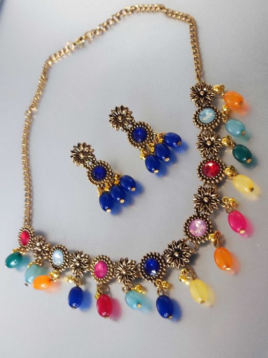 stare złoto misterny komplet biżuterii styl retro vintage boho