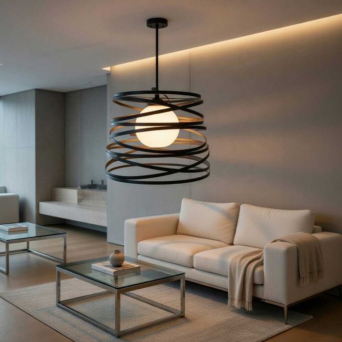 Candeeiro Suspenso Moderno – Aros Circulares em Metal Preto