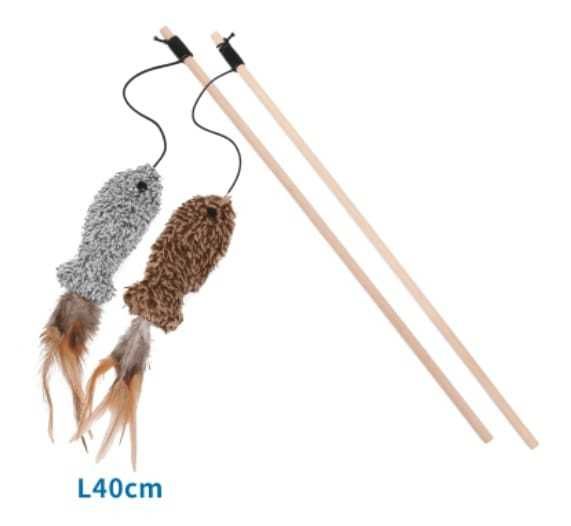 Brinquedo interativo para gatos – Vara com ratinhos de peluche e penas