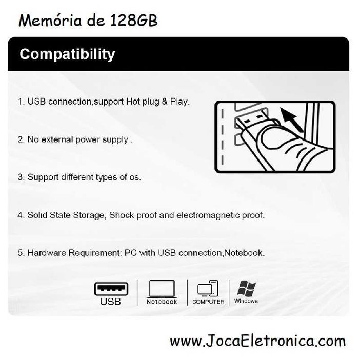 Memória Pen USB 128GB de Alumínio