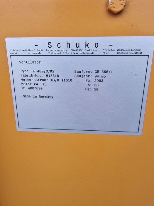 Odkurzacz Wentylator Schuko K400 15kw odciąg do trocin Nestro