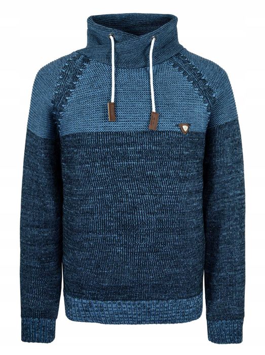 Modny Sweter Męski Komin Golf WAR. JEANSOWY