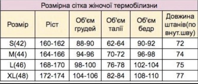 Термобелье женское Термобiлизна жiноча Columbia Термобелье Колумбия S