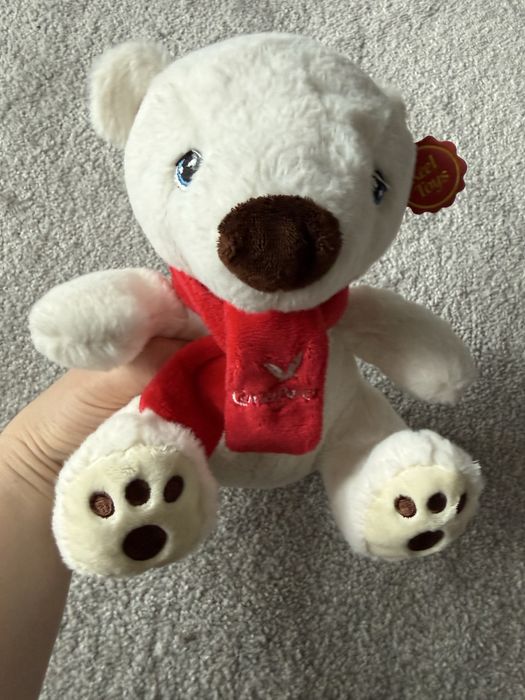 Keel toys мишка белый в красном шарфике новый