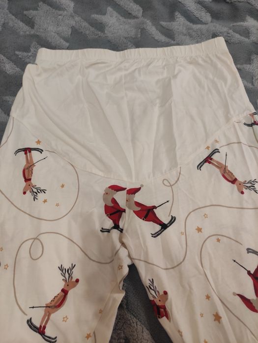 Домашние пижамные штаны с новогодним принтом для беременных