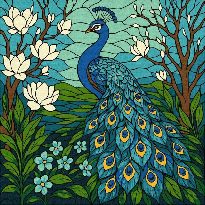 Malowanie po numerach - Witraż. Paw 30x30cm Ideyka ,300x15 mm