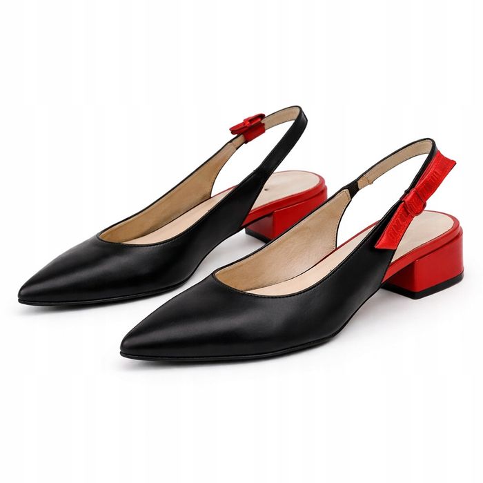 Wygodne czarne sandały damskie na niskim obcasie, skóra naturalna 40