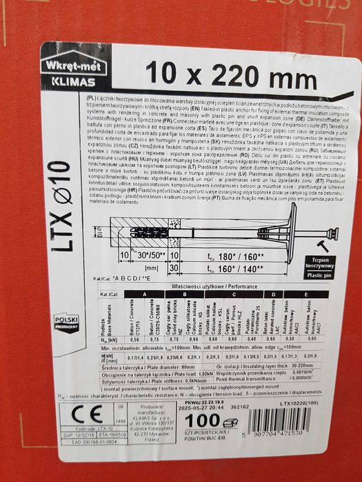 Kołki do styropianu Wkręt -Met 10x220  100 szt