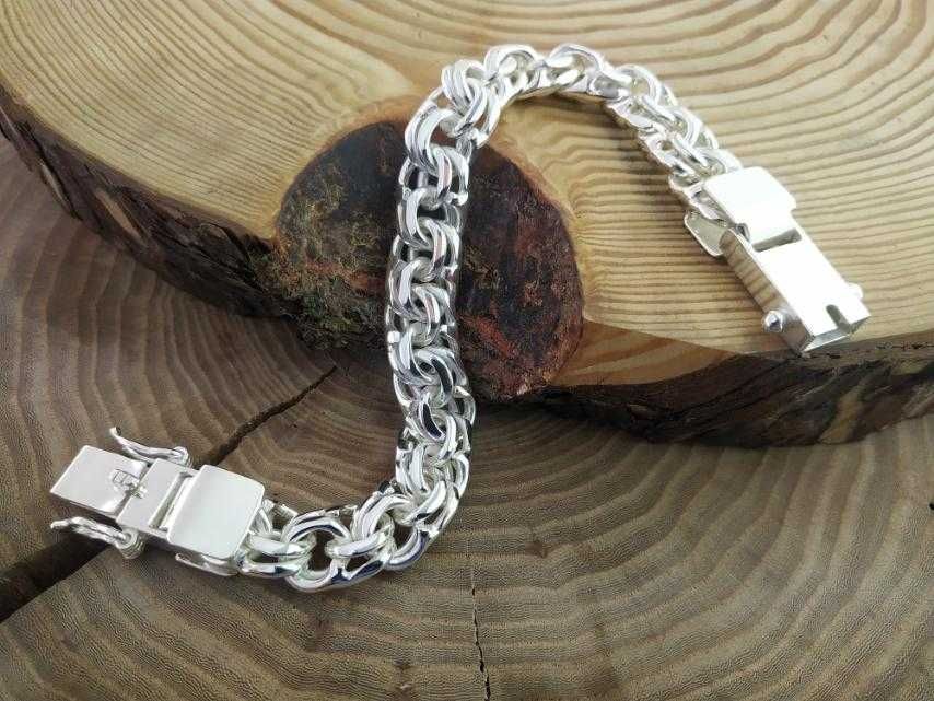 Широкий Серебряный браслет Бисмарк замок коробочка. Срібний Бісмарк