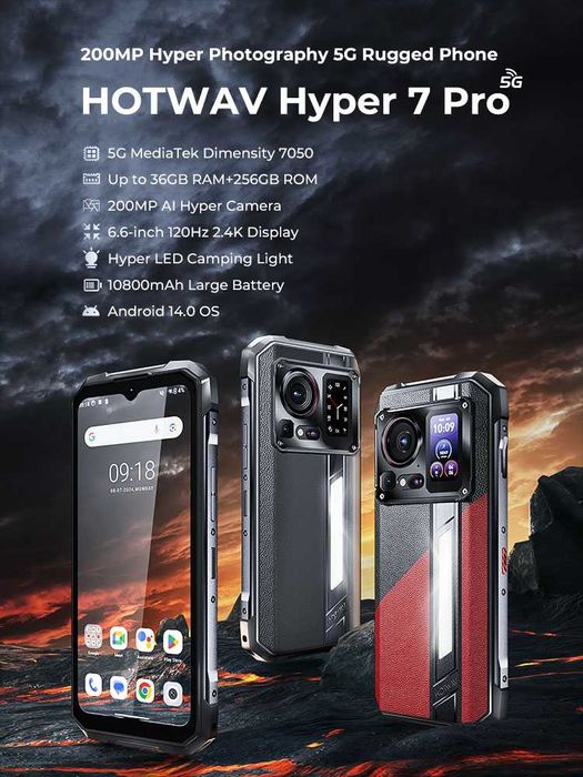 HOTWAV Hyper 7 Pro, 36/256Gb, 200/24NV/32Mp, 10800мАч, фонарь 280 Lm