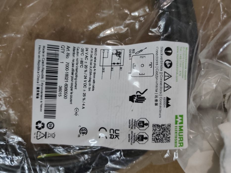 Wtyk zaworu MURR ELEKTRONIK MSUD 18mm z kablem 5m