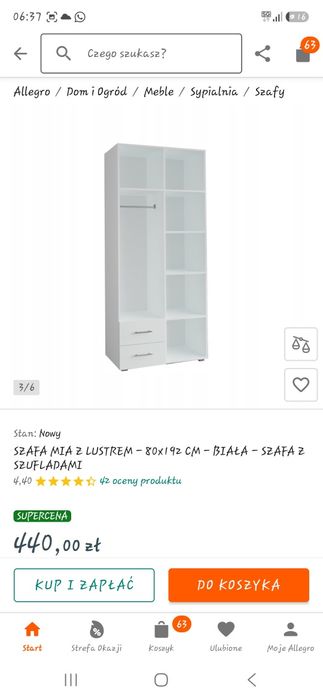 Nowa Biała szafa z lustrem
