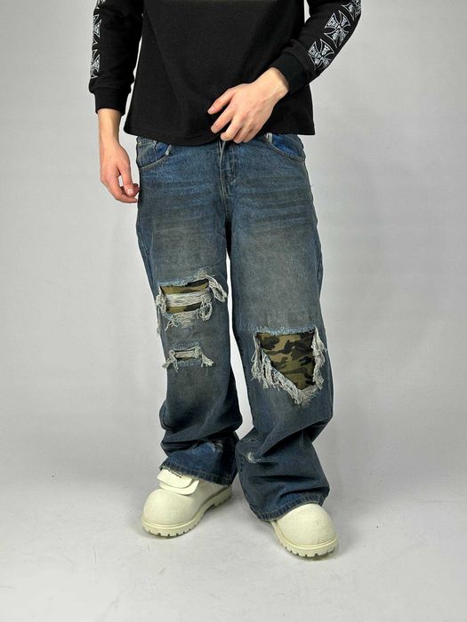 Джинси сині baggy faded jeans archive distressed джинсы синие камо