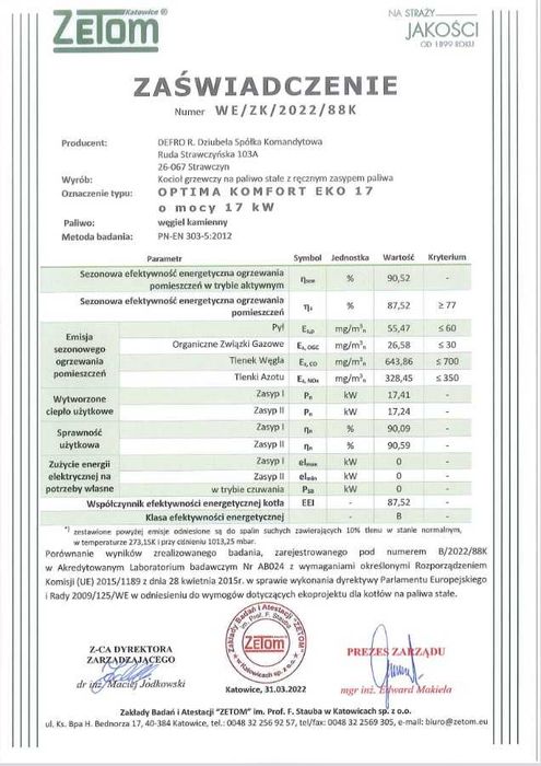 Kocioł Defro Optima Komfort Eko 12kW / 5 KLASA