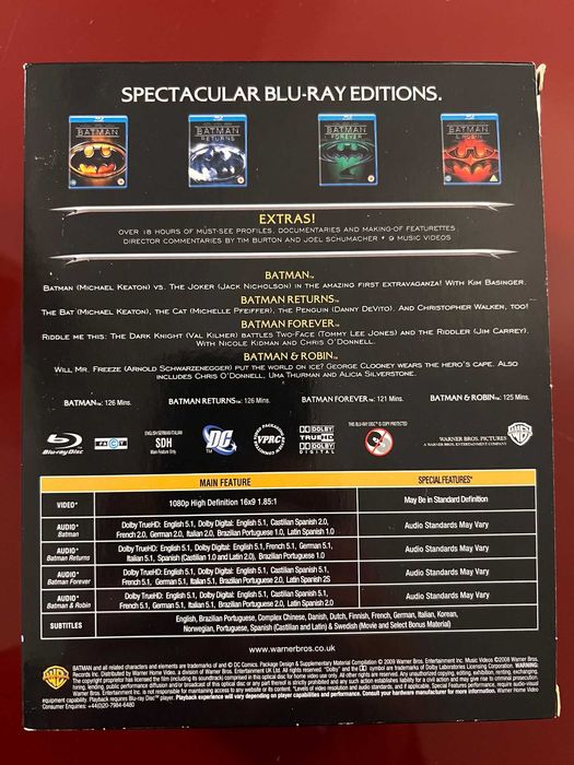 Batman Motion Picture Anthology 89-97 Blu-Ray Box Caixa 4 Discos