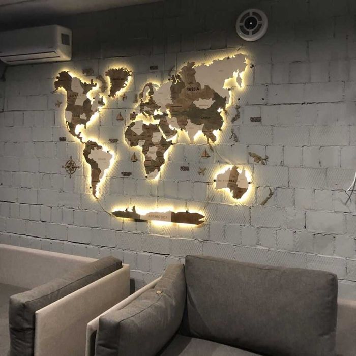 Мапа світу багатошарова з підсвіткою Карта мира с подсветкой декор