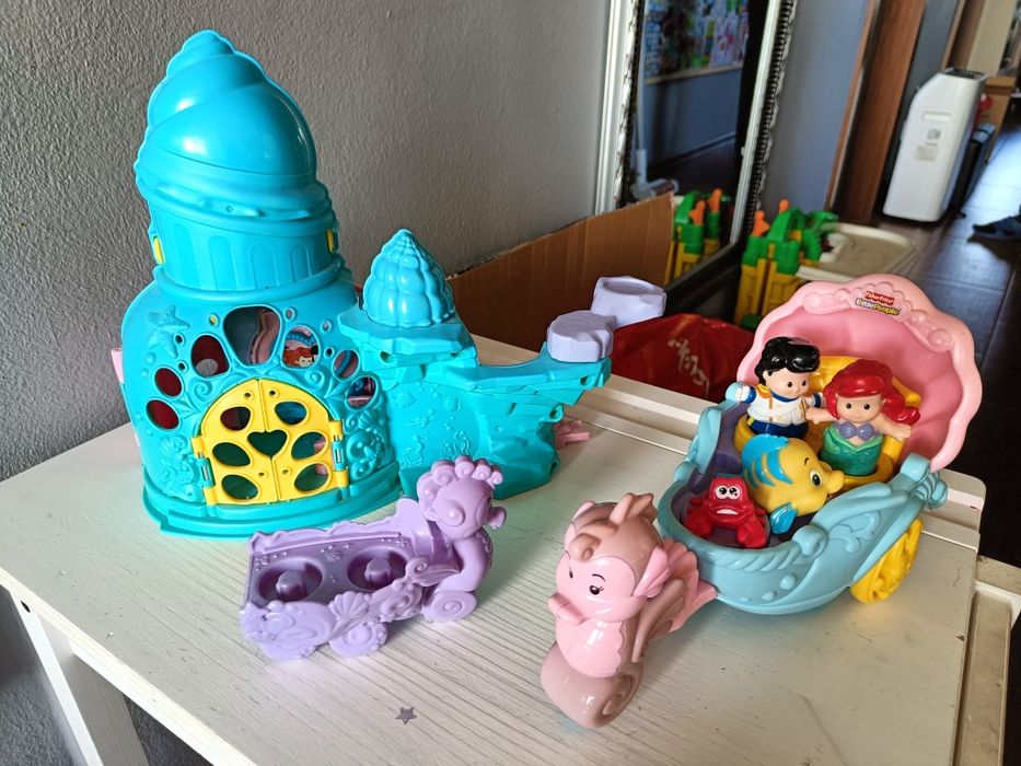 Unikat zestaw ariel little people Disney zamek kareta Florek