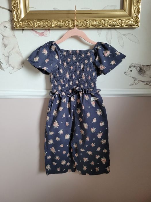 Kombinezon 92 w drobne kwiaty róże marszczona góra spodnie kuloty