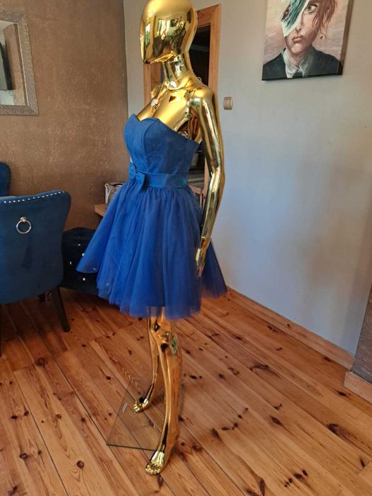 Sukienka gorsetowa PIN-UP granatowa, R34. Polski producent.