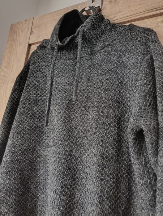 Sweter pleciony z kołnierzem golfem bawełniany szary S