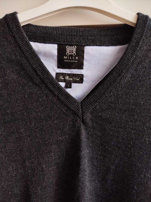 Sweter męski 100% merino czarny melanż L