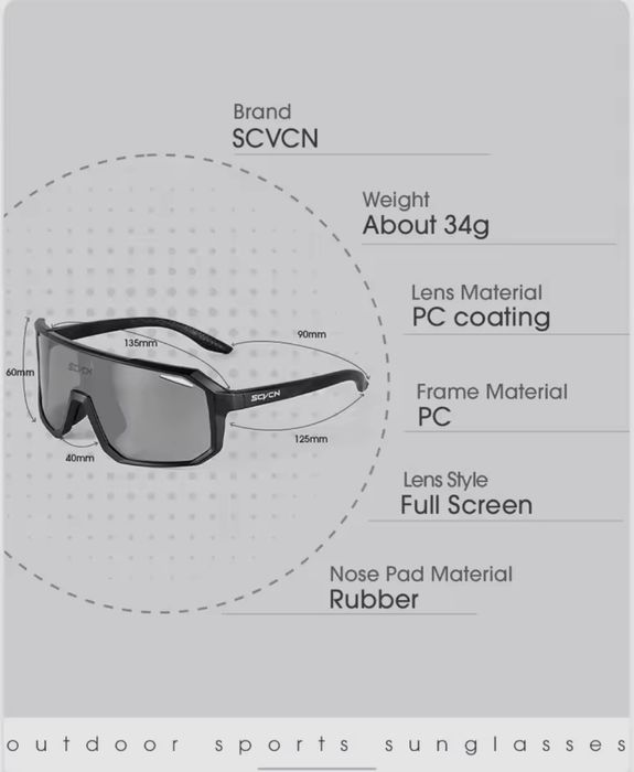Fotochromowe okulary Rowerowe Sportowe SCVCN 32g CE 3 rodzaje Nowe