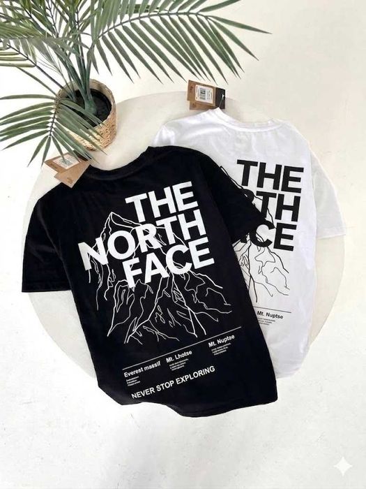 Черная / Белая | Новая Футболка The North Face Mountains | Большой Принт Горы | XS S M L XL XXL