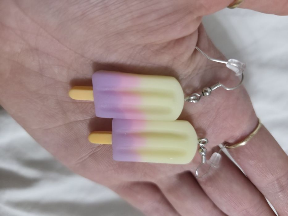 Śmieszne kolorowe kolczyko lody srebrne kolczyki  alternative emo