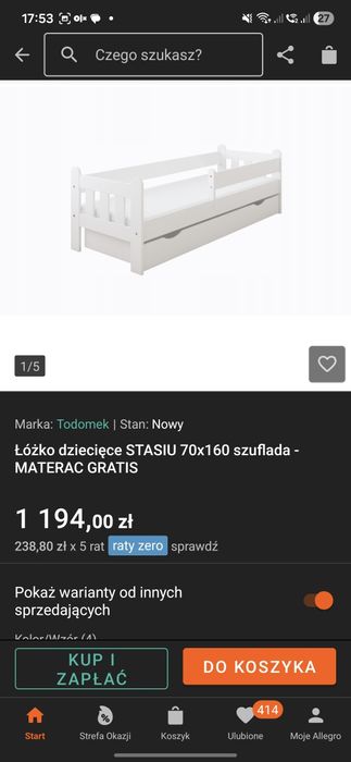 Łóżko dziecięce białe drewniane STASIU z szufladą + materac solidny